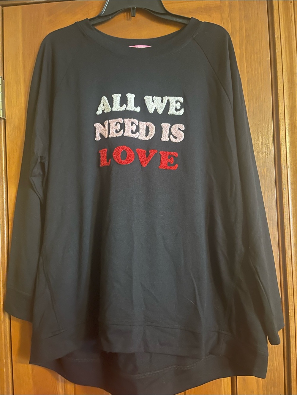 Isaac Mizrahi Black Sweatshirt with White, Pink & Red Lettering